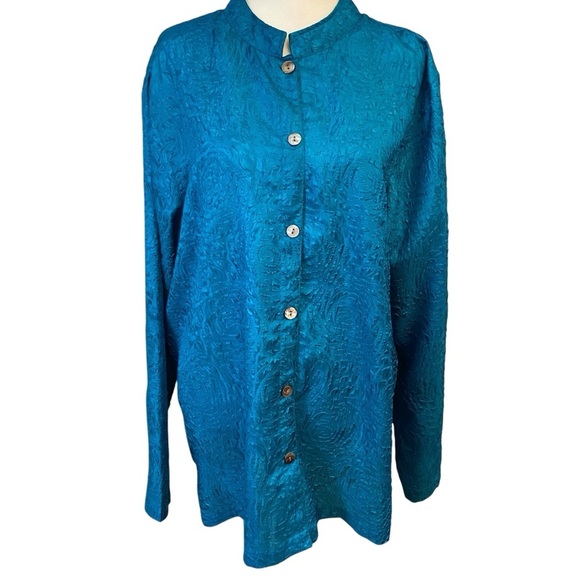 CHICO'S ADDITIONS CRINKLE TOP Size XL Peacock Blue Shimmer Shacket Lightweight - Picture 3 of 12
